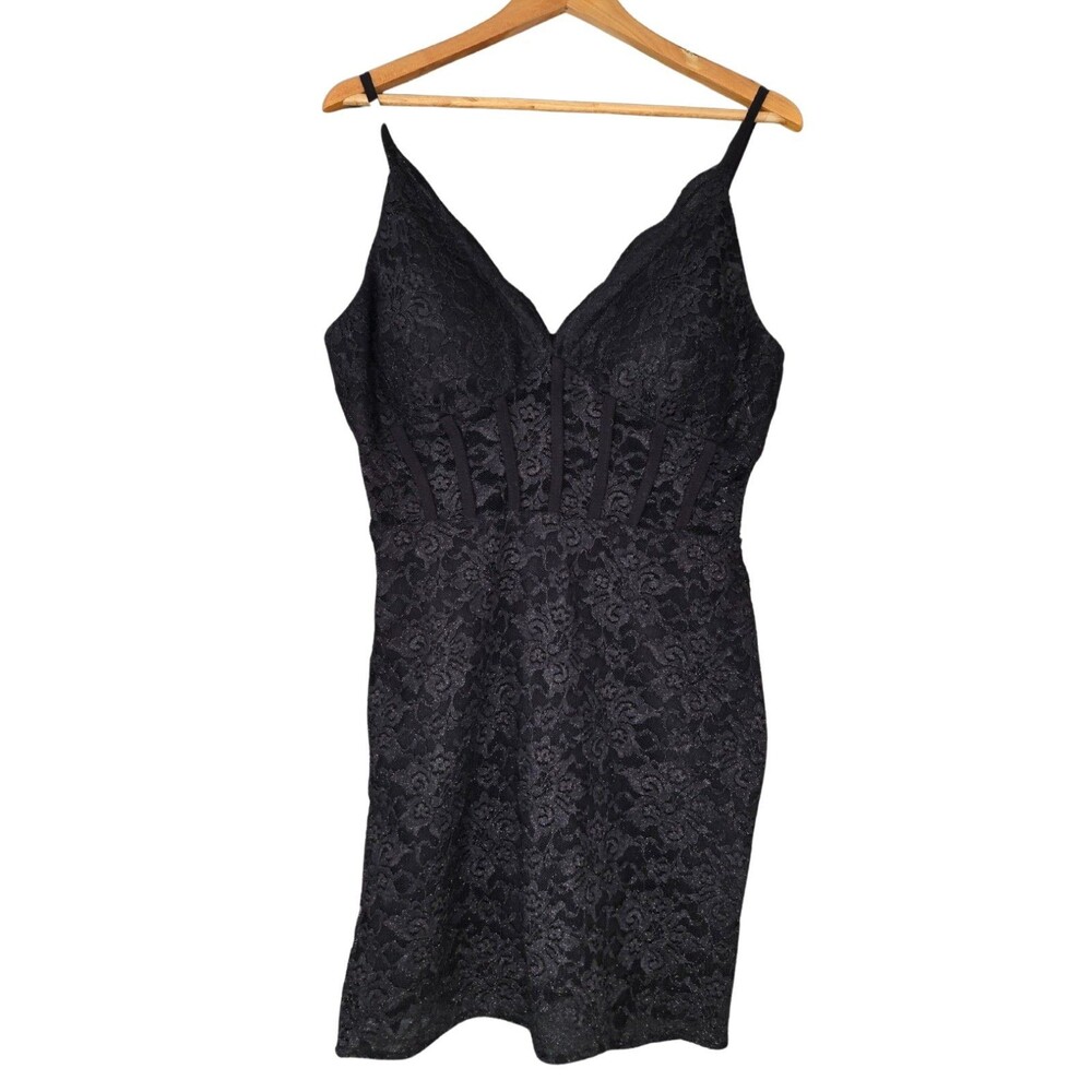 Dark Feminine Glittery Black Vampy Lace Chemise Gothic Corset Mini Dress